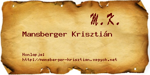 Mansberger Krisztián névjegykártya